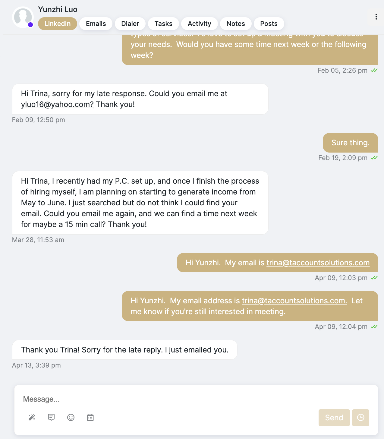 LinkedIn conversation with Yunzhi Luo