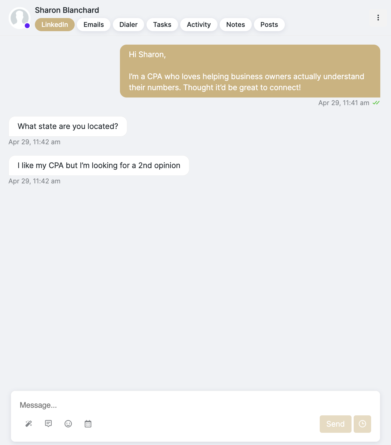LinkedIn conversation with Sharon Blanchard
