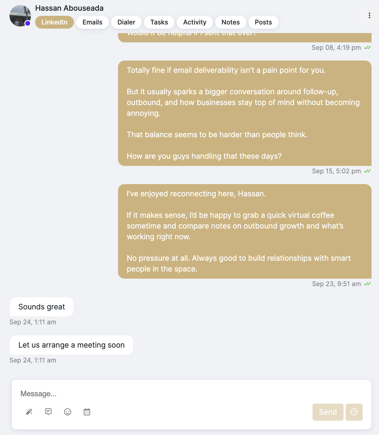 LinkedIn conversation with Hassan Abouseada