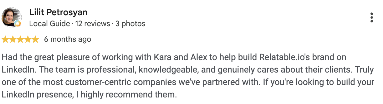 5-star Google review from Lilit Petrosyan