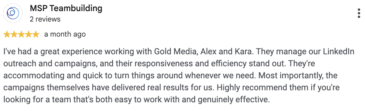 5-star Google review from MSP Teambuilding