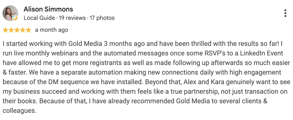 5-star Google review from Alison Simmons