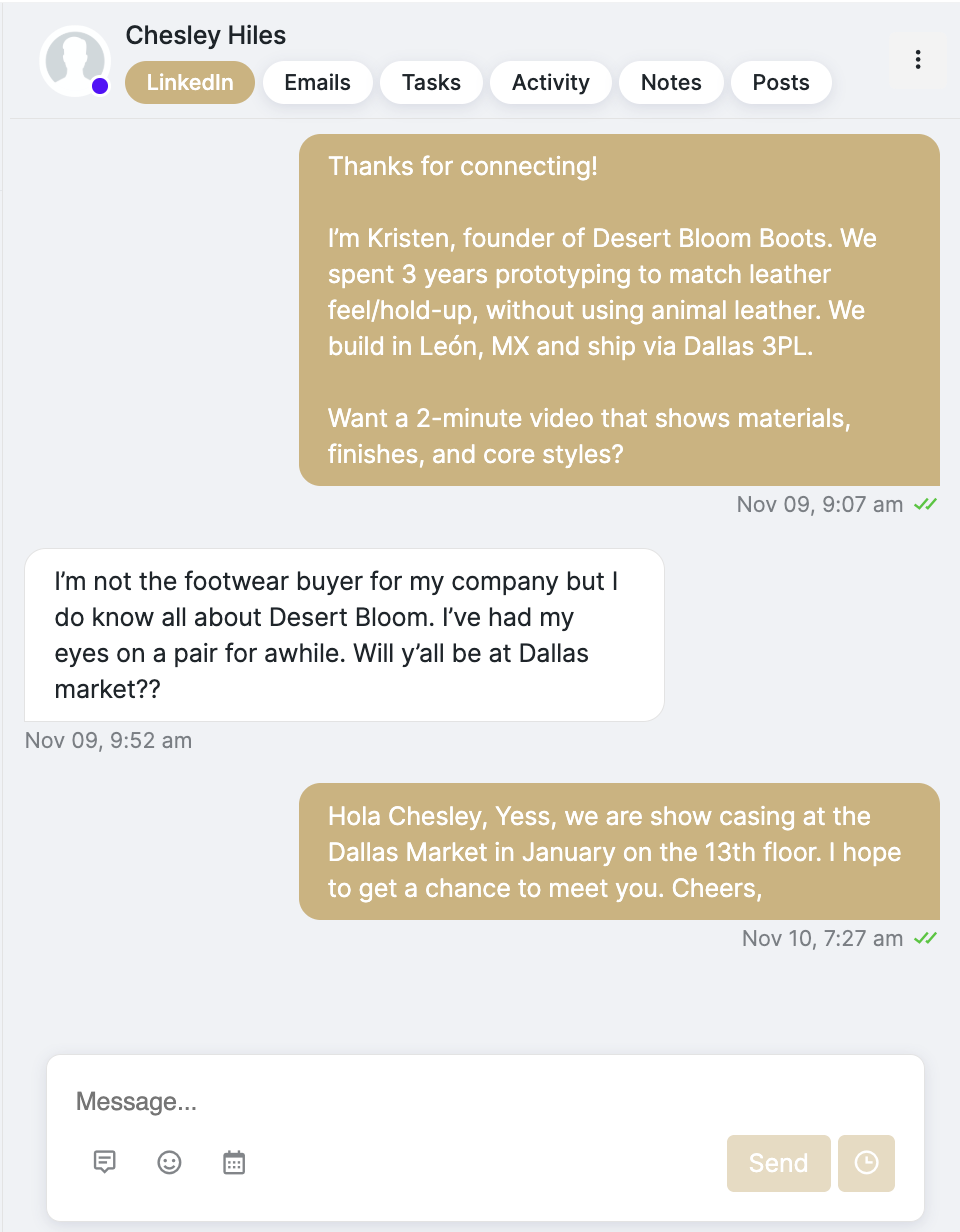 LinkedIn conversation with Chesley Hiles