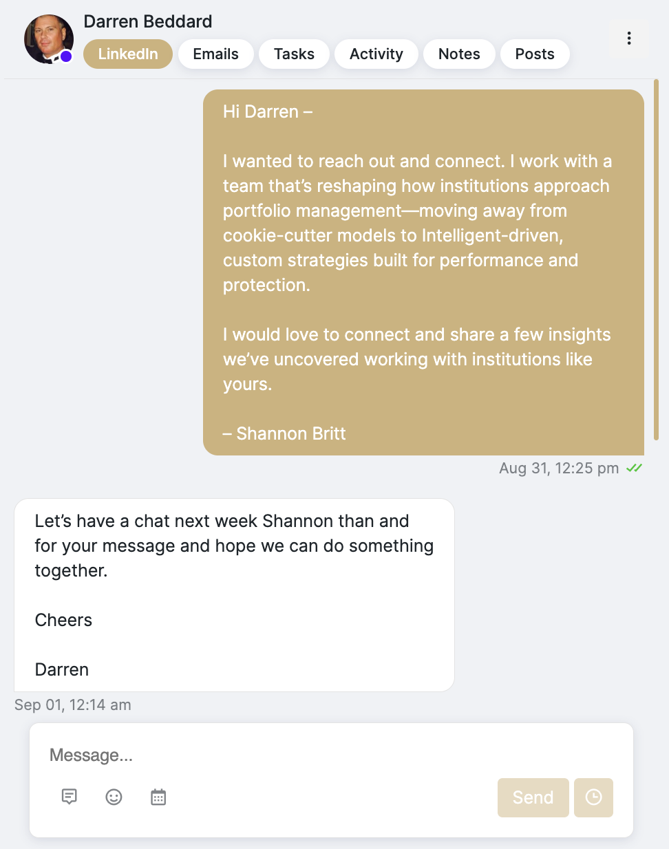 LinkedIn conversation with Darren Beddard