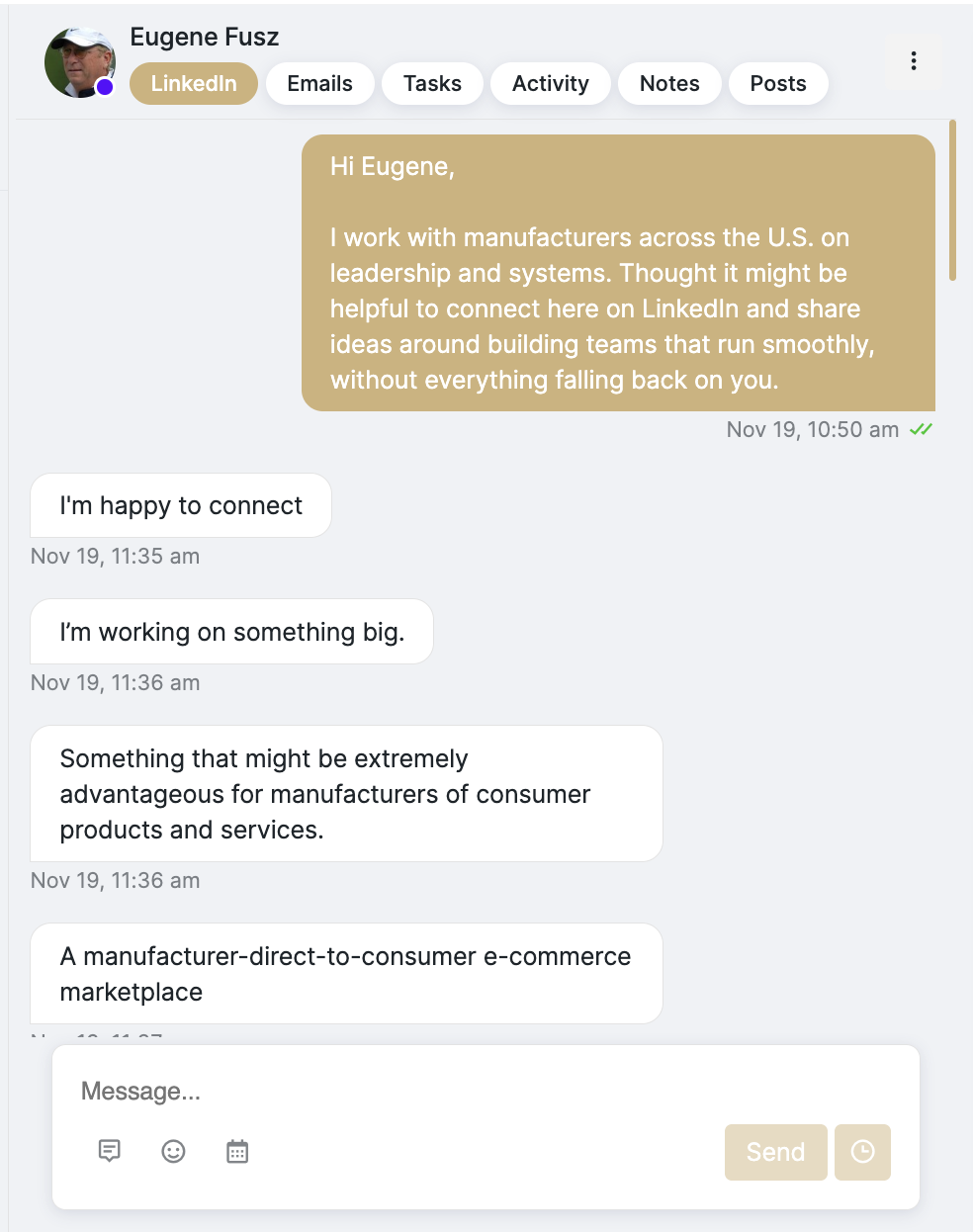 LinkedIn conversation with Eugene Fusz