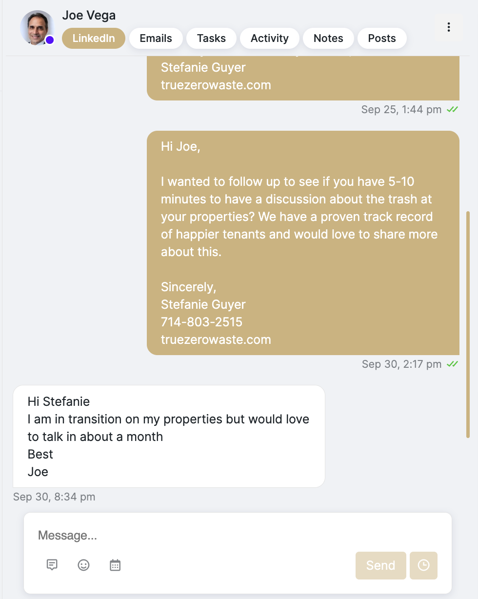 LinkedIn conversation with Joe Vega