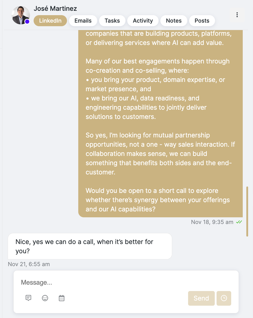 LinkedIn conversation with José Martinez