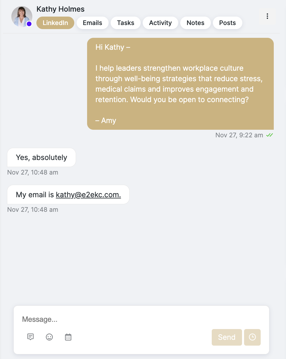 LinkedIn conversation with Kathy Holmes